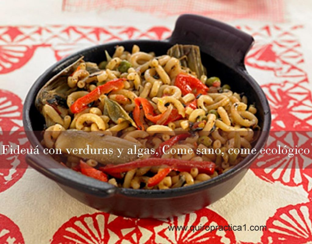 Fideuá de verduras con algas Hiziki